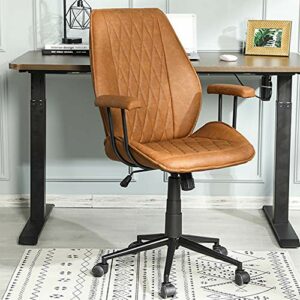 DICTAC Office Chair Brown Leather Desk Chair Ergonomic Home Office Chair Mid Back Computer Chair Adjustable Racing Chair Armrest, Swivel Task Chair, Capacity 400lbs