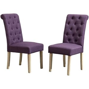 Roundhill Furniture Habit Solid Wood Tufted Parsons Purple Dining Chair, Set of 2