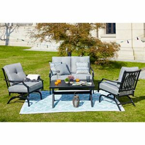 Patio Festival 4 Pices Patio Furniture Conversation Set,Metal Outdoor Furniture Set w/All Weather Cushioned Loveseat,Poolside Lawn Chairs,Coffee Table
