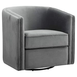 Pemberly Row Traditional Velvet Swivel Accent Chair with Tuxedo Arm in Gray