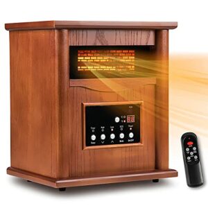 Electric Infrared Space Heater, Quartz Heater for Indoor Use, Tip-Over & Overheat Protection with Remote Control, 3 Heat Settings, 12H Timer, 1500W for Large Room Basement Heating