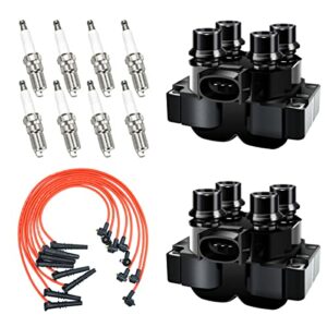 MAS Set of 2 Ignition Coil Pack FD487+8pcs Iridium Spark plugs SP432+Wires set Compatible with Ford Mercury Lincoln Town Car F150 Expedition Crown Victoria 4.6L V8 Replacement for DG530 DG523