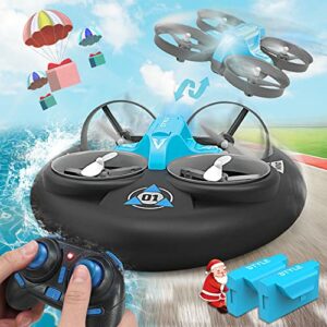 3 in 1 Remote Control Toys for Boys Age 6 8 10 12 Years Old, Sea Land Air RC Boat for Kids 6-8-12, Mini Car Drone Remote Control Helicopter, Pool Outdoor Boys Toys, Christmas Birthday Gift for Boys