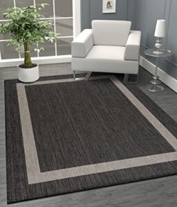 CAMILSON Outdoor Rug - Modern Area Rugs for Indoor and Outdoor patios, Kitchen and Hallway mats - Washable Outside Carpet (5x7, Bordered - Dark Grey / Light Grey)