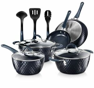 Nutrichef Nonstick Cookware Excilon Home Kitchen Ware Pots & Pan Set with Saucepan Frying Pans, Cooking Pots, Lids, Utensil PTFE/PFOA/PFOS free, 11 Pc, Blue Diamond