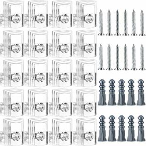 Tatuo 20 Sets of Mirror Holder Clips Kit, Clear Plastic Mirror Mounting Clips Crystal Mirror Hanging Hardware Frameless Mirror Hanging Kit with Screws for Wall and Fixed Mirror Box Door (Style A)