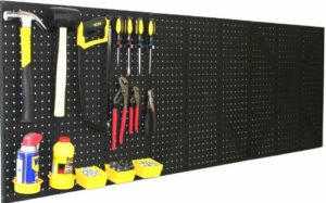 WallPeg (4) Black Plastic Pegboard Panels – 96” Wide Garage Tool Pegboard – AM 212