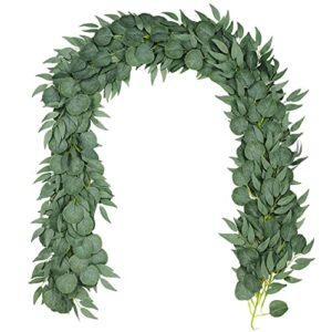 TOPHOUSE 6.5 Feet Artificial Eucalyptus Garland with Willow Leaves Vines Twigs Greenery Leaves Garland String for Doorways Table Runner Indoor Outdoor