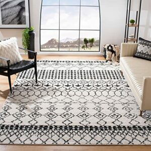 SAFAVIEH Tulum Collection 8' x 10' Ivory / Black TUL229B Moroccan Boho Distressed Non-Shedding Living Room Bedroom Dining Home Office Area Rug
