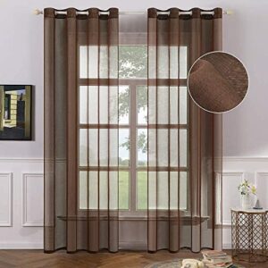 MIULEE 2 Panels Chocolate Brown Sheer Window Curtains Elegant Grommet Top Window Voile Panels/Drapes/Treatment Linen Textured Panels for Bedroom Living Room (54X84 Inches)