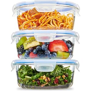 Superior Glass Meal-Prep Pasta Containers - 3-pack (32oz) Newly Innovated Hinged BPA-Free Locking Lids - 100% Leakproof Glass Food-Storage Containers, Great On-the-Go, Freezer-to-Oven Safe Containers