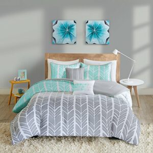 Intelligent Design Adel Cozy Comforter Geometric Design Modern All Season Vibrant Color Bedding Set with Matching Sham, Decorative Pillow, Full/Queen, Aqua, 5 Piece