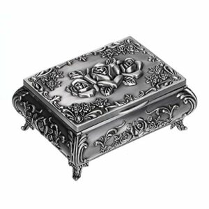 Hipiwe Vintage Metal Jewelry Box Small Trinket Jewelry Storage Box for Rings Earrings Necklace Treasure Chest Organizer Antique Jewelry Keepsake Gift Box Case for Girl Women (Small)