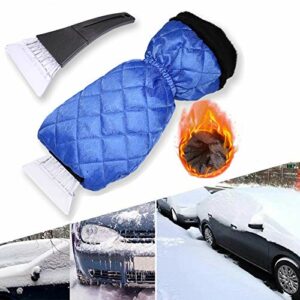 Common’H Ice Scraper Mitt with Waterproof Snow Shovel Glove for Car Snow Removal Supplies Windshield (Blue)