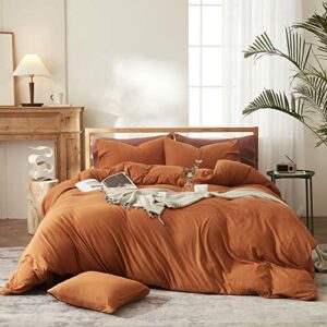 Caramel Pumpkin Duvet Cover King Terracotta Bedding Set Breathable Jersey Duvet Covers Simple Rust Bed Collection Easy Care Solid Color Adults Bedding Zipper Closure