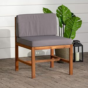 Walker Edison Ravello Contemporary Acacia Wood Armless Outdoor Modular Chair with Cushions, 30 Inch, Brown
