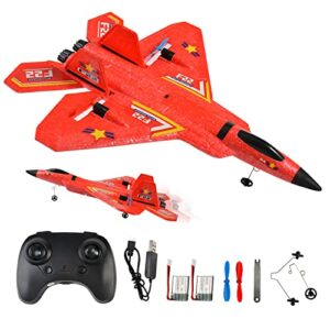 GEVINST Rc Plane, F22 Sea, Land and Air Remote Control Glider, RC Aircraft Jet with LED Lights for Beginner Adult Kids (Red)