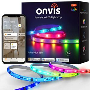 Onvis Smart LED Strip Lights RGBIC, 6.6ft Smart LED Light Strip Works with Apple HomeKit Siri, 2.4G WiFi Wireless, Individually Addressable, Music Sync, No Hub Required, iOS Only