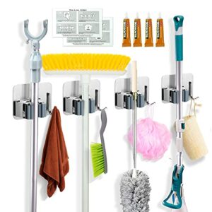 4 PCS Broom Holder, broom bracket mop bracket, Broom Gripper Holds Self Adhesive Broom and Dustpan Hanger for Home, Kitchen, Garden, Garage Storage Systems