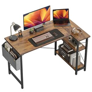 CubiCubi 47 Inch Small L Shaped Computer Desk with Storage Shelves Home Office Corner Desk Study Writing Table, Deep Brown