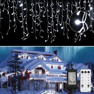 Led Icicle Christmas Lights Outdoor, 19.6 Feet 54 Drops with 306 Led, 8 Modes Timing Connectable Twinkle Decor Fairy String Lights for Patio Indoor Outside Hanging Icicle Lights, Pure White