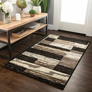 SUPERIOR Indoor Small Area Rug with Jute Backing for Kitchen, Bedroom, Dorm, Living Room, Hallway, Entryway, Perfect for Hardwood Floors - Rockwood Modern Geometric Design, 3' X 5', Chocolate