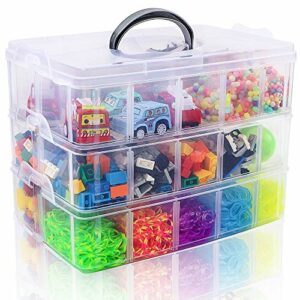 SGHUO 3-Tier Stackable Storage Container Box with 30 Compartments, Plastic Organizer Box for Beads, Arts, Crafts, Toy, Seed, Washi Tapes, 9.5X6.5X7.2in