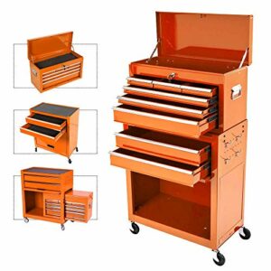 On Shine 8-Drawer Rolling Tool Chest,Big Chest and Storage Cabinet,Tool with 4 Wheels,Removable Portable Top Box Lock for Garage Warehouse-Orange