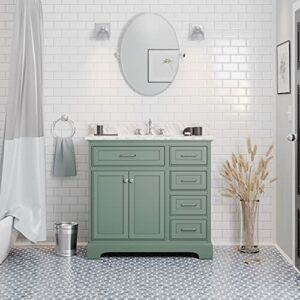 Aria 36-inch Bathroom Vanity (Carrara/Sage Green): Includes Sage Green Cabinet with Authentic Italian Carrara Marble Countertop and White Ceramic Sink