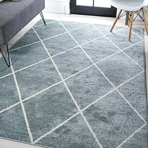 JONATHAN Y SEU102C-4 Cole Minimalist Diamond Trellis Indoor Area-Rug, Modern, Contemporary, Casual Easy-Cleaning,Bedroom,Kitchen,Living Room,Non Shedding, Light Blue/White, 4 X 6