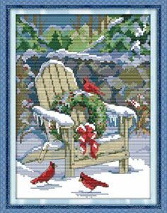 Cross Stitch Kits, Christmas Snow Scene Awesocrafts Easy Patterns Cross Stitching Embroidery Kit Supplies Christmas Gifts, Stamped or Counted (Snow Scene, Counted)
