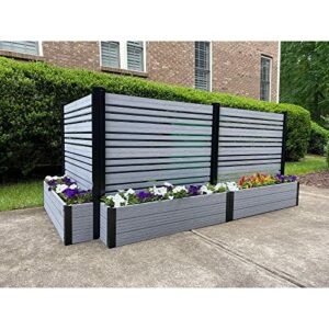 Enclo Privacy Screens EC18007 4ft H x 4ft W x 1ft L Florence Freestanding WoodTek Ash Color Vinyl Privacy Fence Screen and Planter Box Kit