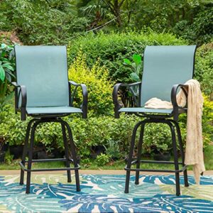 MFSTUDIO 2 PCS Patio Swivel Bar Stool (Turquoise Blue) Outdoor Bar Height Chairs with Armrest, All-Weather Furniture Sling Fabric Waterproof and Quick-Drying for Lawn Garden