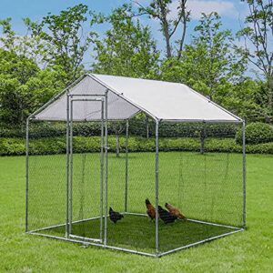 Chicken Coop, Large Metal Chicken Coop Walk in Poultry Cage Hen Run House Rabbits Cage with Waterproof & Anti-UV Cover, Galvanized Steel Coops for Outdoor Backyard Farm Garden (6.5' x 6.5' x 6.5' )