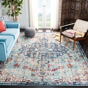 SAFAVIEH Madison Collection 8' x 10' Navy/Light Blue MAD447K Boho Chic Medallion Distressed Non-Shedding Living Room Bedroom Dining Home Office Area Rug