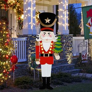 DR.DUDU Christmas Outdoor Decorations, 39 Inch LED Lights Nutcracker Yard Stake, Multi-Use Hanging Soldier Lighted Garden Stake, Perfect for Driveway Front Door Garden Yard Lawn Wall