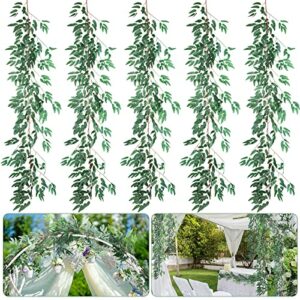 5 Packs 6ft Artificial Willow Leaves Vines Twigs Greenery Garland Hanging Willow Greenery Garland Vine Leaves Artificial Rustic Garland Plant for Wedding Party Home Outdoor Backdrop Arch Wall Decor