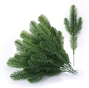 Meiliy 35pcs Artificial Greenery Xmas Pine Picks Pine Leaves Pine Twigs for Crafts Indoor and Outdoor Christmas Holiday Home Garden Decor