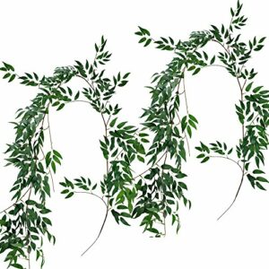 Supla 2 Pack 11.4' Silk Hanging Willow Jungle Leaves Greenery Vines Garland Fake Willow Twigs String in Green for Indoor Outdoor Wedding Decor Jungle Party Crowns Wreath
