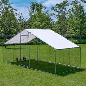 Chicken Coop, Large Metal Chicken Coop Walk in Poultry Cage Hen Run House Rabbits Cage with Waterproof & Anti-UV Cover, Galvanized Steel Coops for Outdoor Backyard Farm Garden (13.1' x 6.5' x 6.5' )