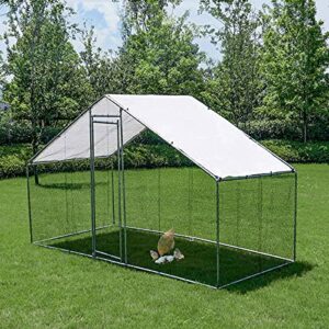 Chicken Coop, Large Metal Chicken Coop Walk in Poultry Cage Hen Run House Rabbits Cage with Waterproof & Anti-UV Cover, Galvanized Steel Coops for Outdoor Backyard Farm Garden(9.8' x 6.5' x 6.5')