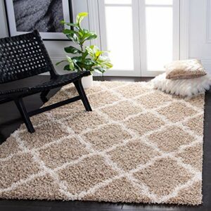 SAFAVIEH Dallas Shag Collection 8' x 10' Beige/Ivory SGD257D Trellis Non-Shedding Living Room Bedroom Dining Room Entryway Plush 1.5-inch Thick Area Rug
