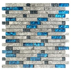Aimayz Gray Stone and Glass Linear Mosaic Tiles for Bathroom Wall,Kitchen Backsplash 12 Inchx12 (5 Sheets/Box 5 SqFt)
