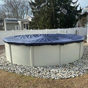 Winter Block Aboveground Pool Winter Cover, Fits 24’ Round, Solid Blue – Includes Winch and Cable for Easy Installation, Superior Strength & Durability, Treated for UV Protection, WC24R, 24'