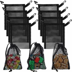 8 Pieces Black Mesh Drawstring Bags with Clips Nylon Storage Mesh Bags for Collecting Toys Travel (20 x 15 cm/ 7.9 x 6 Inch)