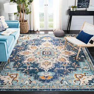 SAFAVIEH Madison Collection 8' x 10' Blue / Light Blue MAD473M Boho Chic Medallion Distressed Non-Shedding Living Room Bedroom Dining Home Office Area Rug